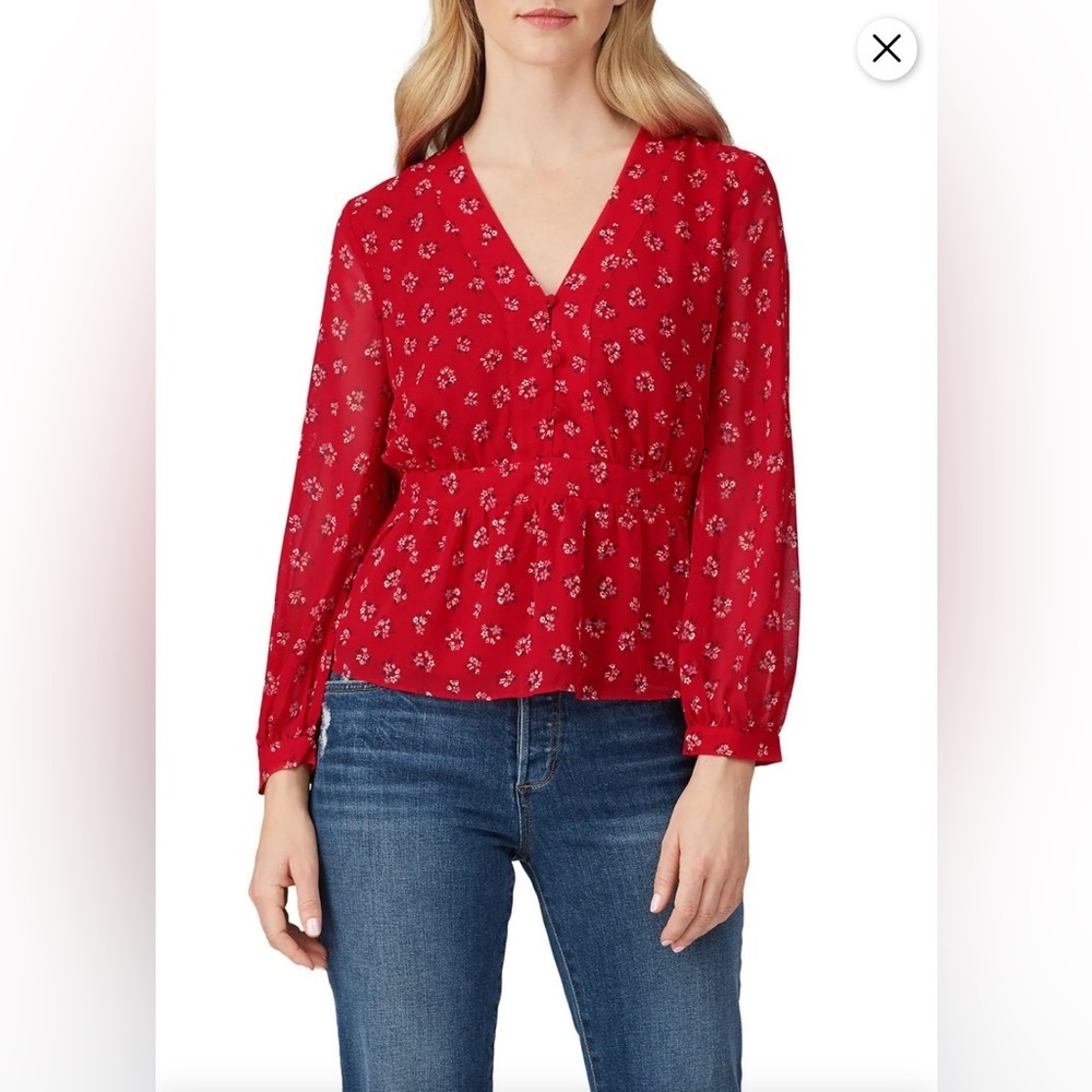 Madewell Georgette Retro Fern Floral Top Red Size M